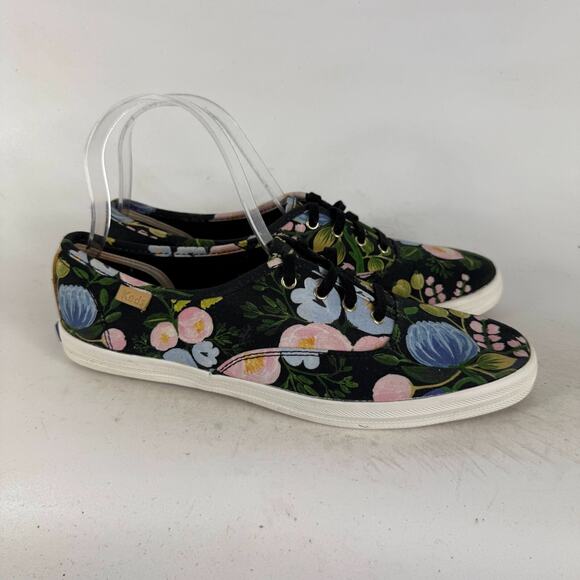Keds x Rifle Paper Co Athletic Sneakers Womens 8.5 Black Floral Low Top Lace-up - Picture 2 of 10